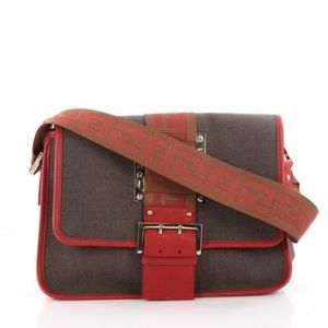 Authentic Fendi Logo Flap Canvas Shoulder bag